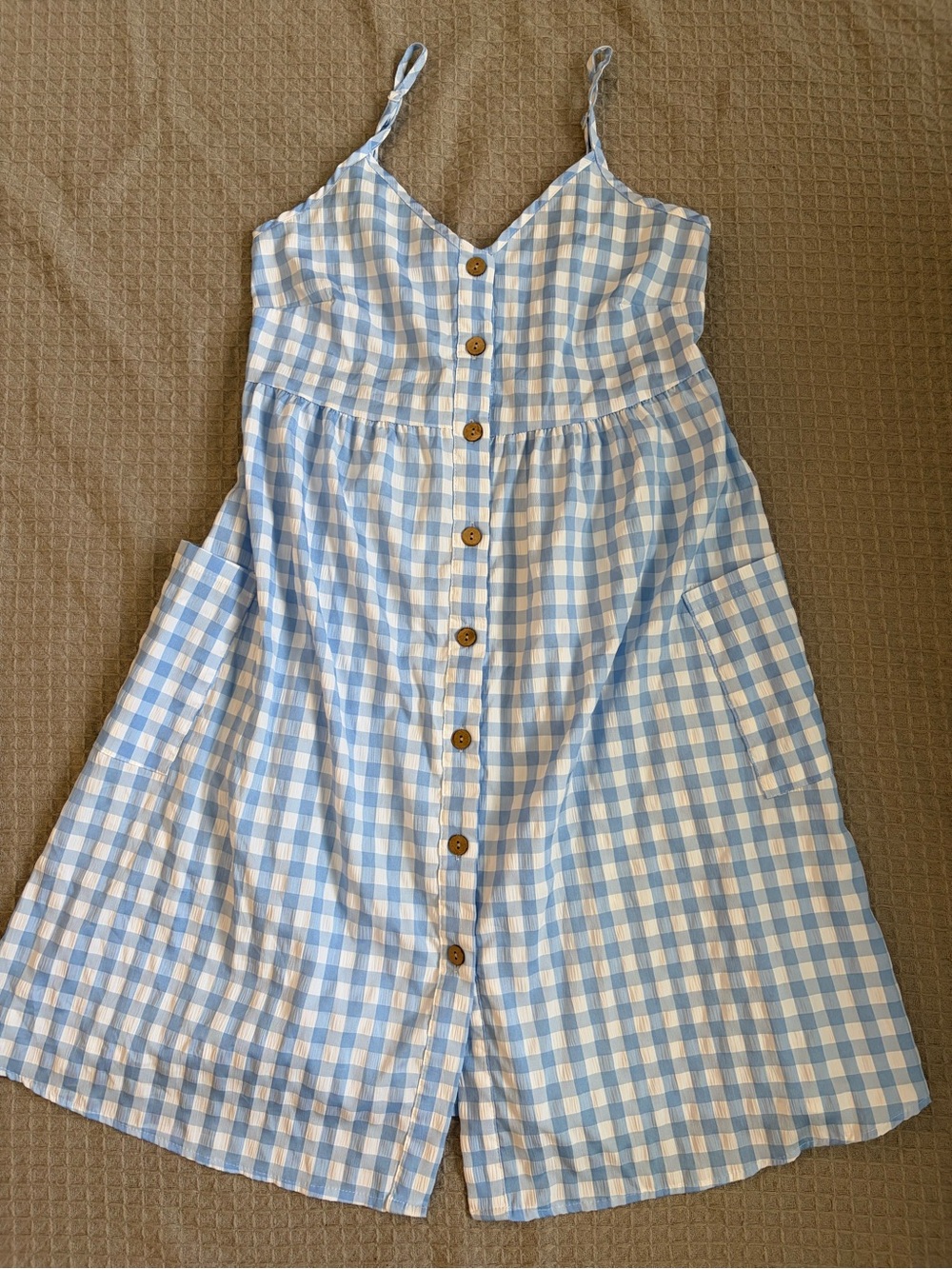 SHEIN Blue and White Gingham Button-Front Midi Dress